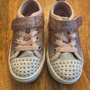Skechers Twinkle Toes Glitter Sneakers - Pink and Silver